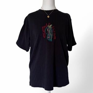 Black Graphic T-Shirt with Colorful Design